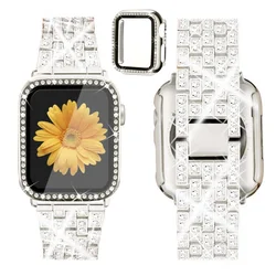 Luxurious Diamond - Accented Apple Watch Band with Protective Cover and Screen Shield - 45mm series 9 - 8 - 7 (Starlight 05)