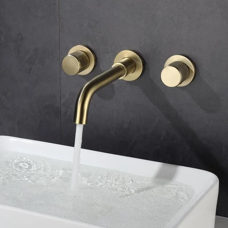 Description Picture 5 of itemBathroom Faucet Brushed Gold Bathroom Basin Cold And Hot Brass Sink Mixer Sink Tap Single Handle Wall Mounted Water Tap