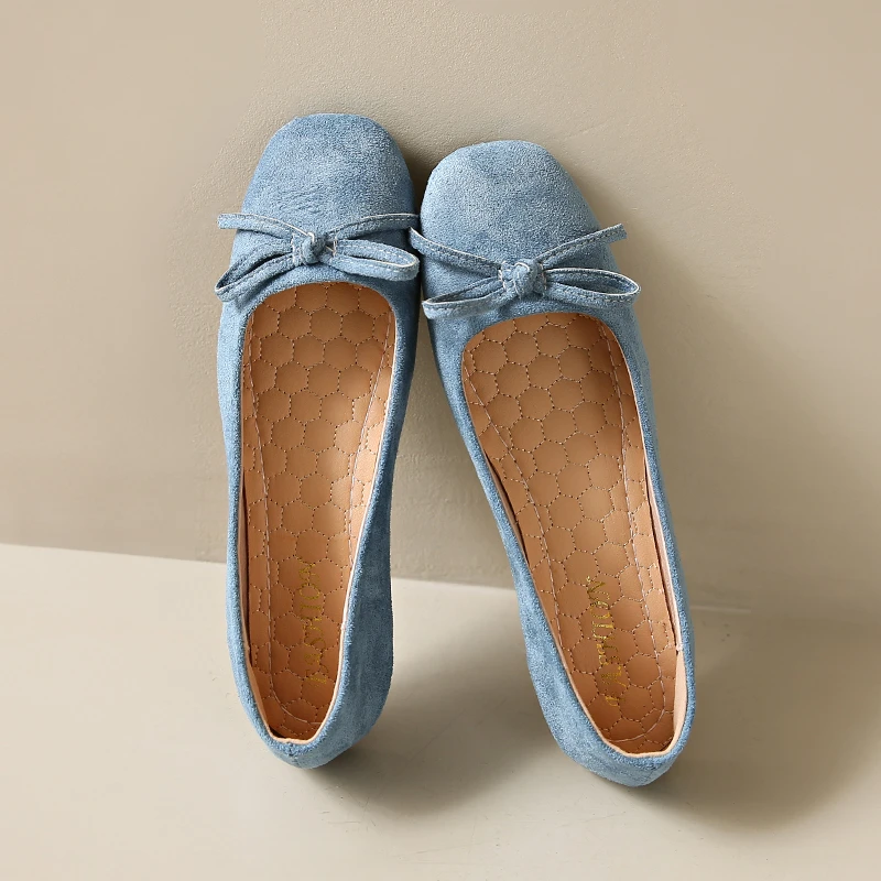 Aphixta Classic Suede Soft Sole Shallow Woman Shoe Yellow Loafers Spring Woman Fashion Shoes Sweet Bow Flat With Shoes For Woman