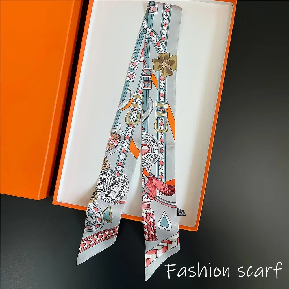 Französischer Schal im neuen Stil, Herz-Leder-Schnalle, Federmuster, Schleifenband für Damen, gebundene Taschen, Krawatte, multifunktionales Zubehör – Detail 7