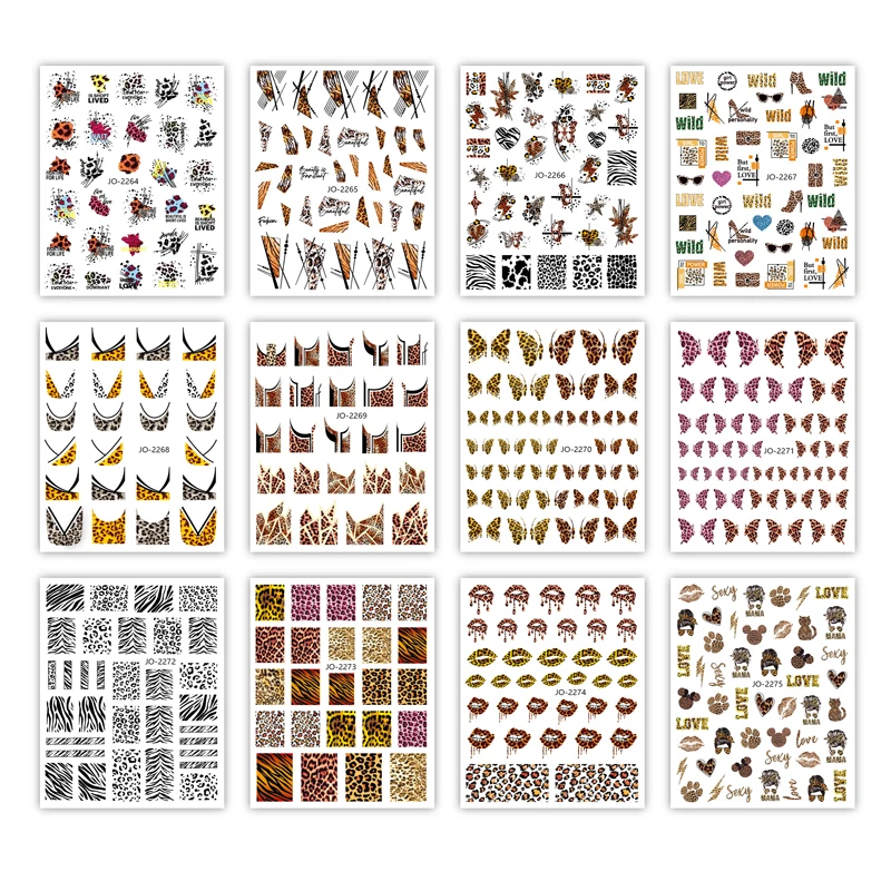 

10PCS New Leopard Print Fingernail Patch Wildlife Texture Cute Butterfly Design Fingernail Tattoo Watermark Transfer Slider