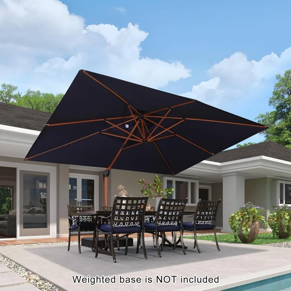 10' X 13'Double Top Deluxe Wood Pattern Rectangle Patio Umbrella Offset Hanging Umbrella Outdoor Market Umbrellas Garden 2