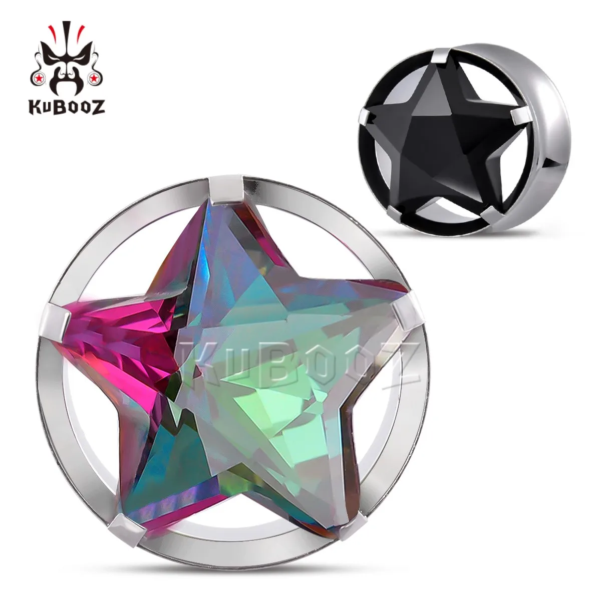 

KUBOOZ Ear Plugs Tunnels Pentagram Zircon Expander Ears Gauges Stainless Steel Stretchers Piercing Jewelry Earrings 2PCS