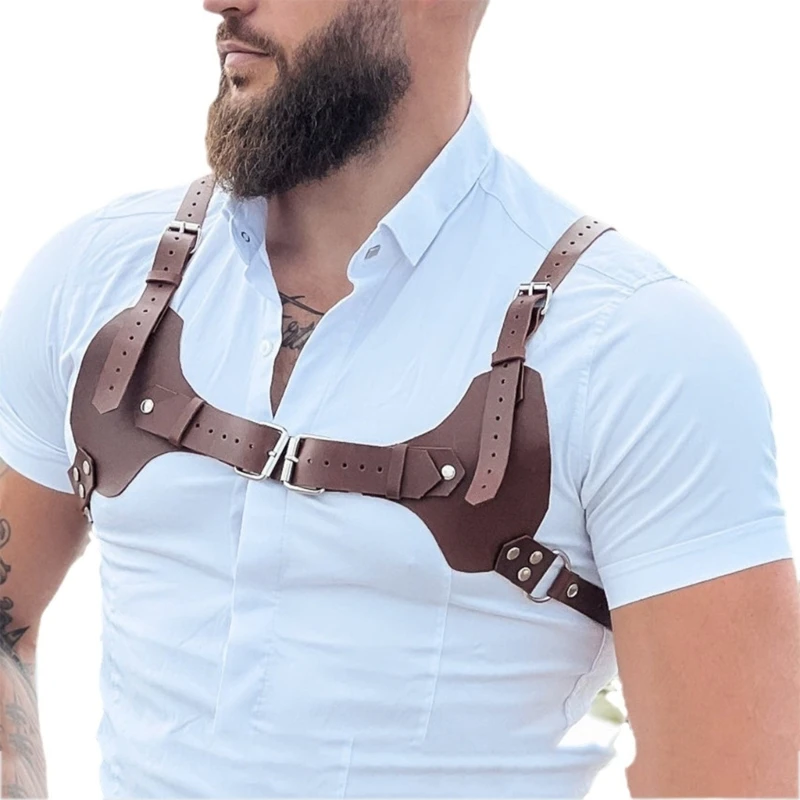 

Мужские нагрудные ремни из искусственной кожи, коричневый панк-пояс, регулируемые ремни