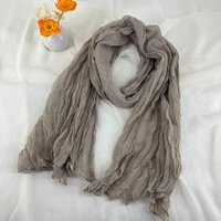 Multi Color Women Soft Breathable Cotton and Linen Scarves Solid Color Pleated Scarf Retro Bohemian Style Long Wraps 180*90cm 5