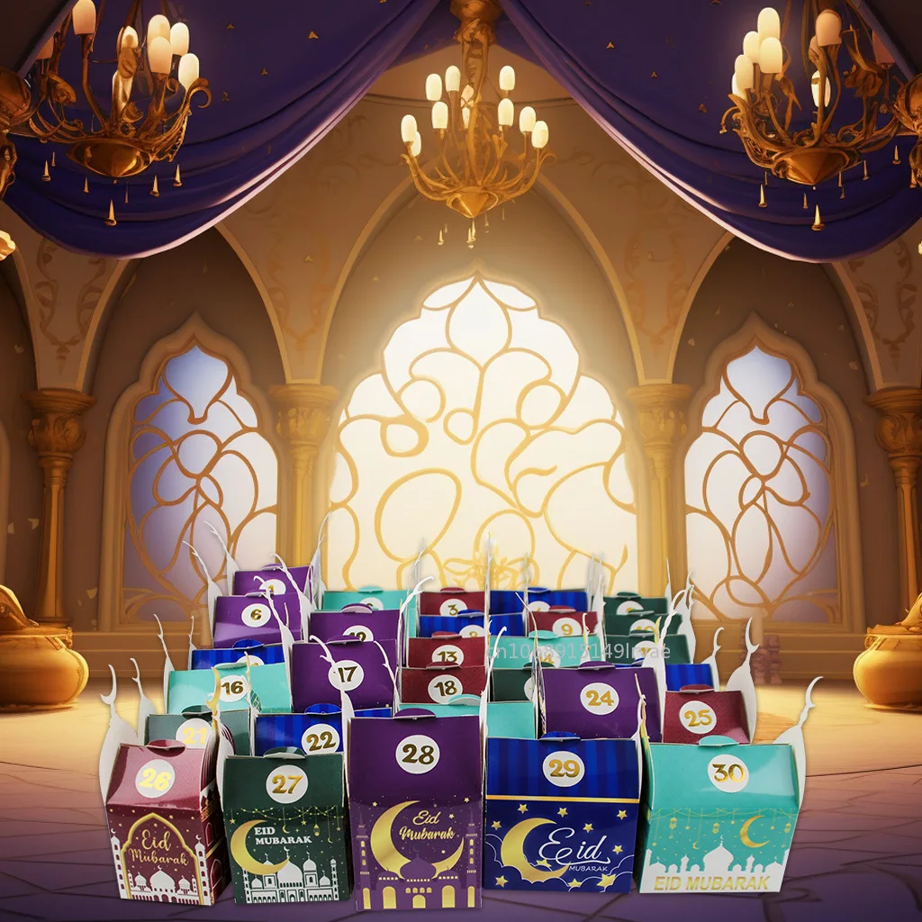 30pcs Ramadan Countdown Candy Box Eid Mubarak Advent Calendar Gift Boxes Ramadan 30 Days Number paper Box Islamic Muslim Party
