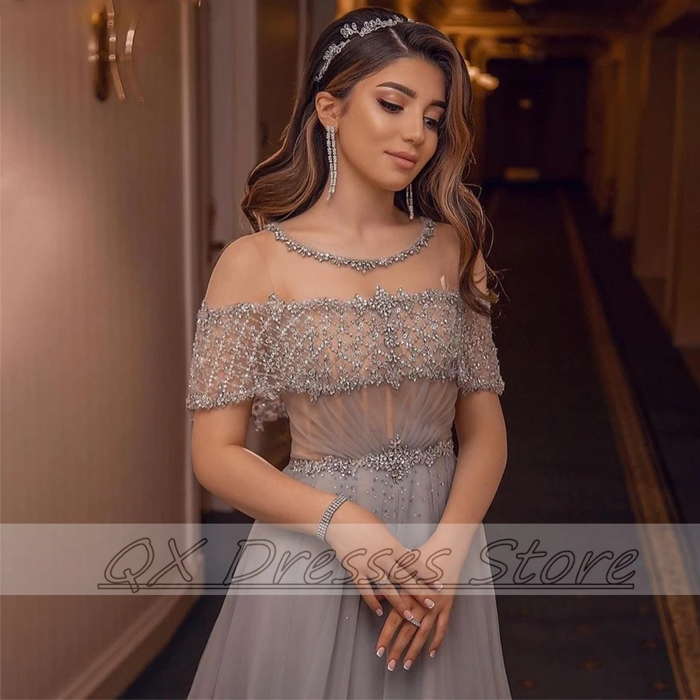 ball gown prom dresses Exquisite Sparkle Sequined Prom Dresses Off The Shoulder Scoop Long Party Gowns Short Sleeve Tulle Evening Dress For Women 2022 long prom dresses