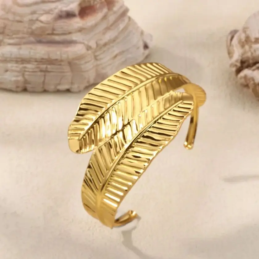 Stainless Steel Geometric Cuff Bracelet For Women Gold Adjustable