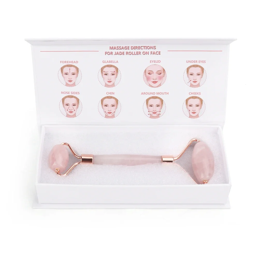 Jade Roller Facial Massager Double Heads Natural Quartz Jade Stone for Face Lifting Slimming Anti-Aging Body Relax With Gift Box