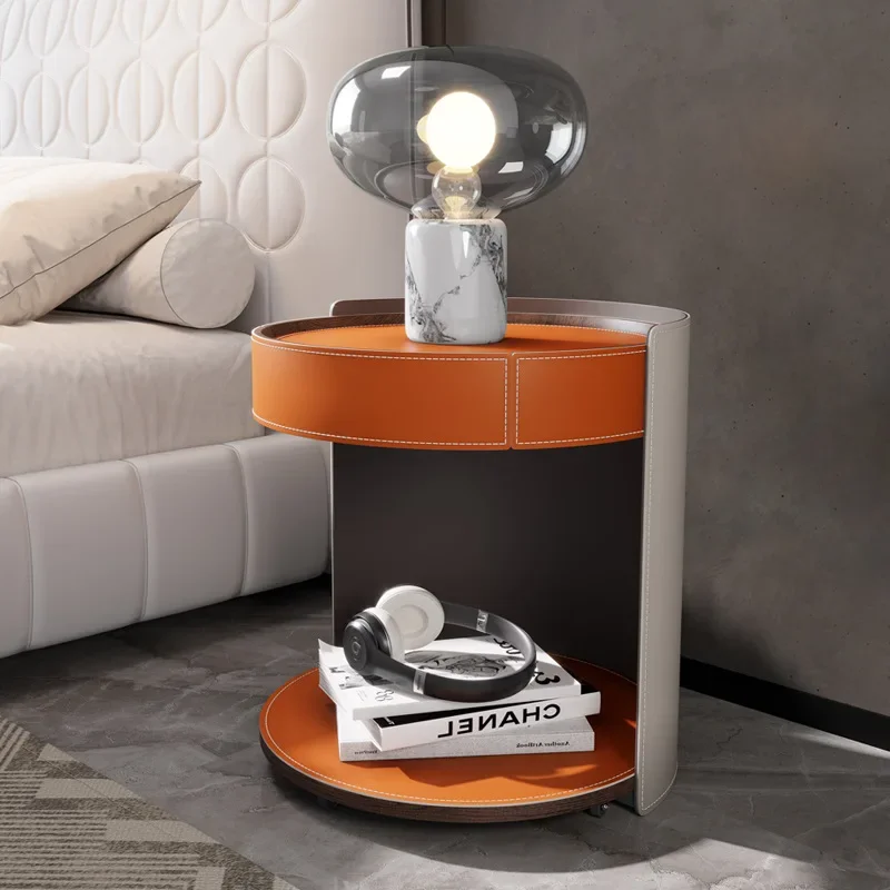

Simple Leather Bedside Tables Round Night Stands for Bedroom Modern Nightstands Storage Cabinet for Home Bedroom Furniture