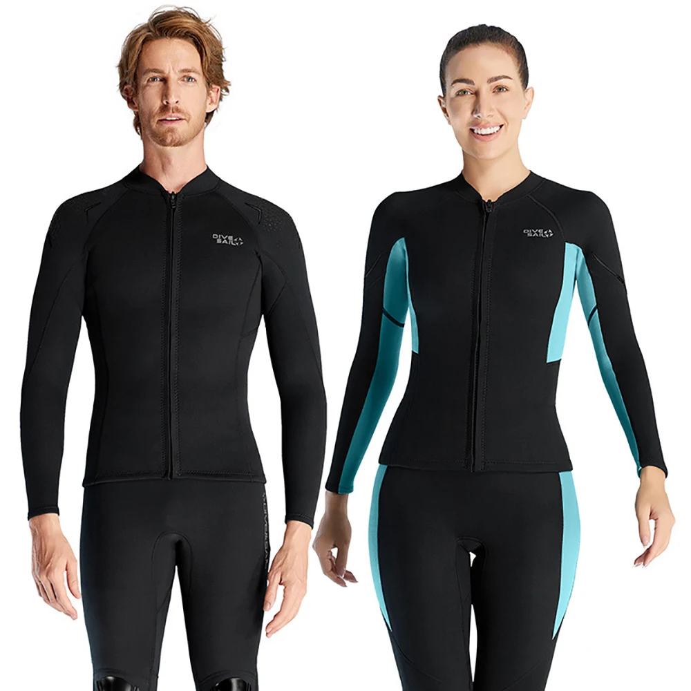New Men Women 1.5MM Neoprene Diving Suit Split Sun Protection Long-Sleeved Surfing Top Pants Water Sports Warm Swimming Top