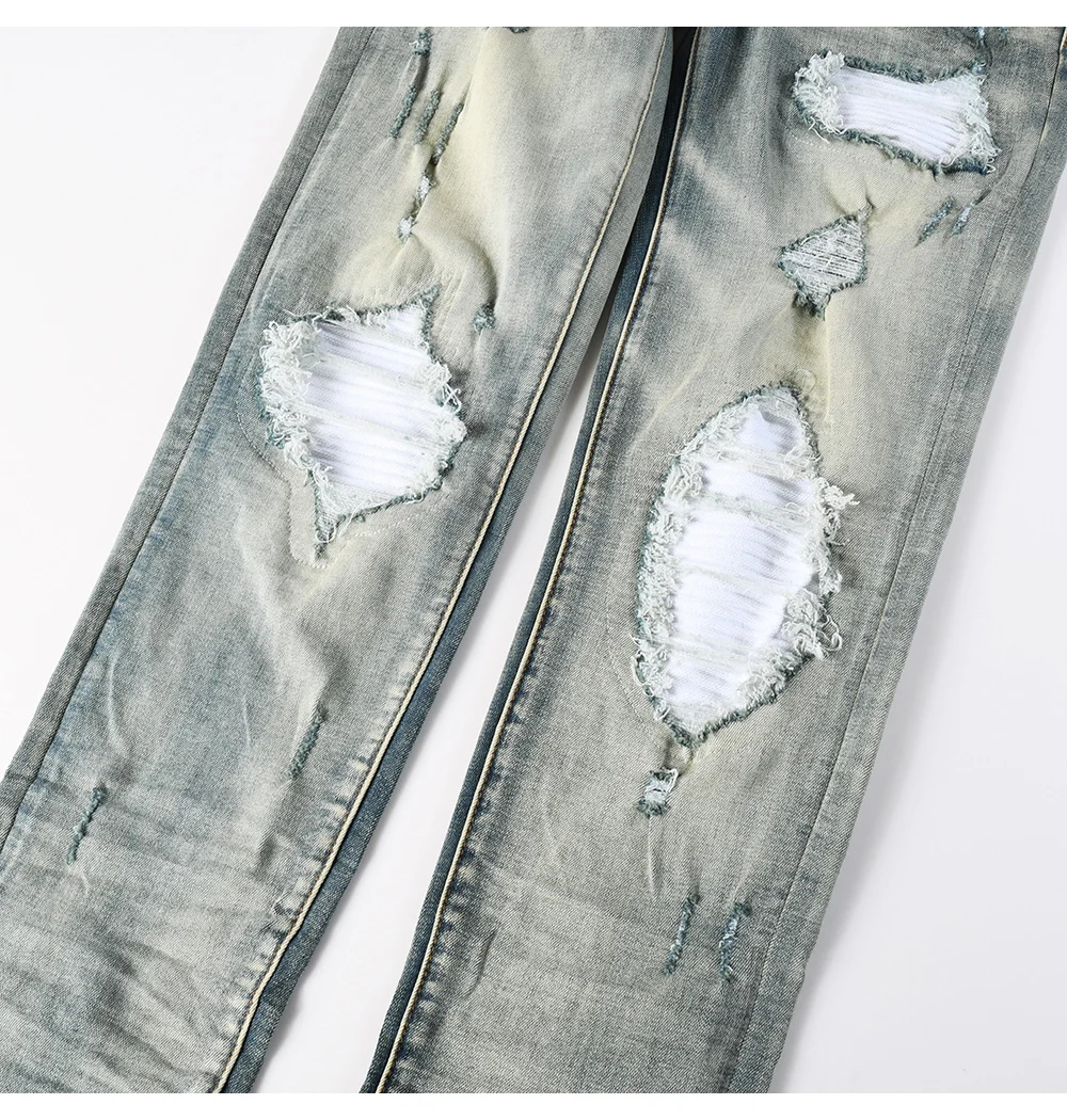 Dark Blue Biker Jeans Distressed Detail