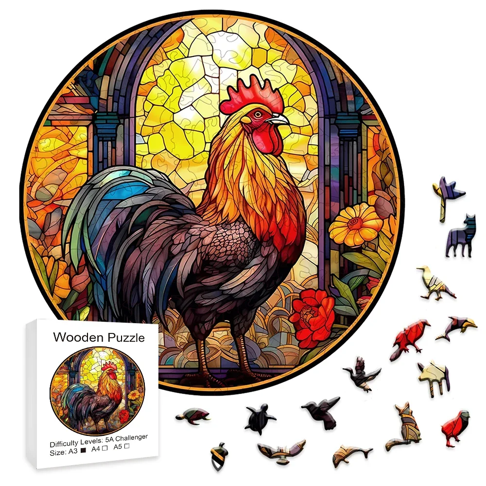 Cock Wooden Puzzle, Wooden Jigsaw Puzzles, Unique Beautiful Rooster Jigsaw, Unique Shape Jigsaw, Best Gift for Adults And Kids