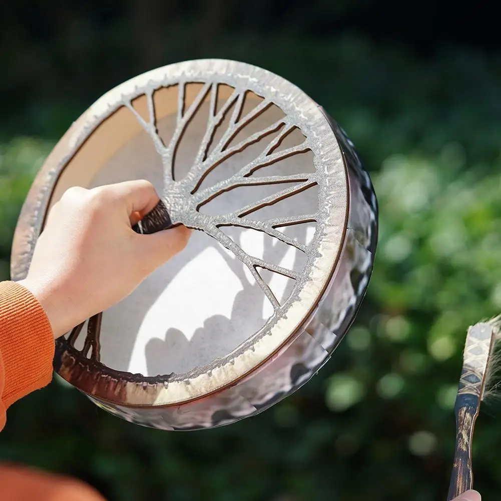 Shaman Drum, Tree Of Life Decoration Design, Handmade Shamanic Drum, Symbol Of The Siberian Drum Spirit Music,Leather + Wood