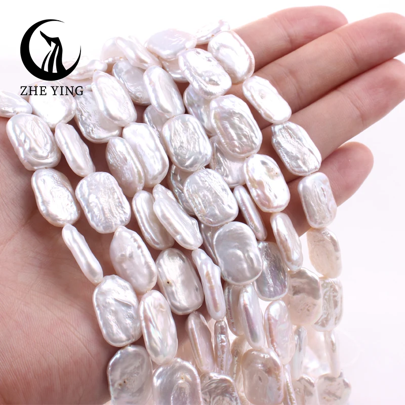 New 4A+ Irregular Natural Freshwater Pearl Beads Baroque White Rectangular Loose Spacer Bead For Jewelry Making DIY Necklace 15