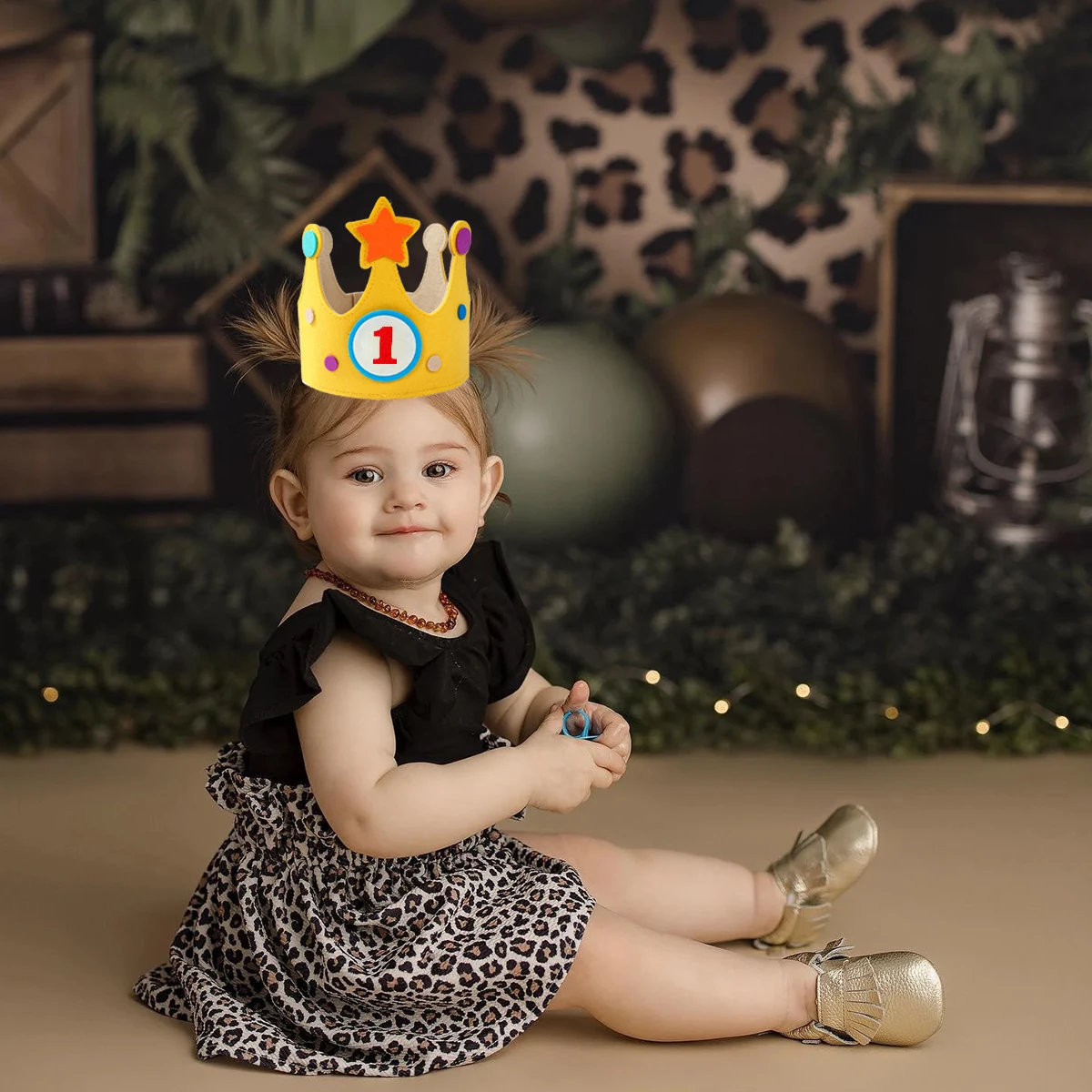 Yellow Felt Crown Birthday Hat Happy 1st-9th Birthday Party Decoration Kids Girl Boy 0-9 Year Old Party Hat Spplies