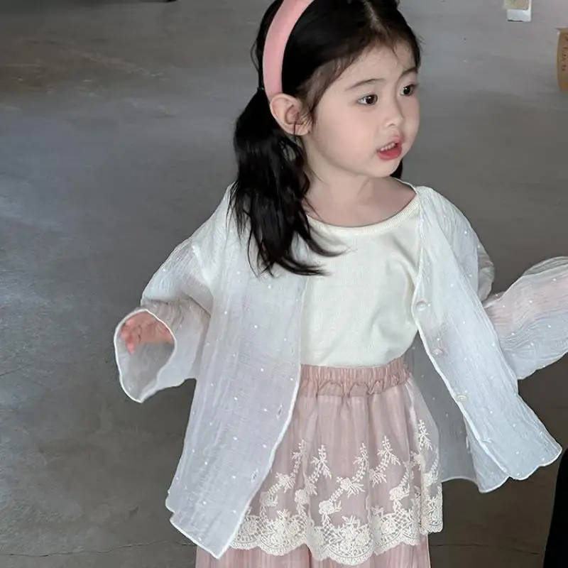 어린이용 자외선 차단 재킷, 얇은 여아 도트 가디건, 어린이 자외선 차단 의류,  소년 긴 소매 캐주얼 코트, 2024 여름 신상