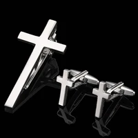 Copper material tie clip cufflink set cross square brushed design fashion brand men's French shirt cufflink business tie clip 5