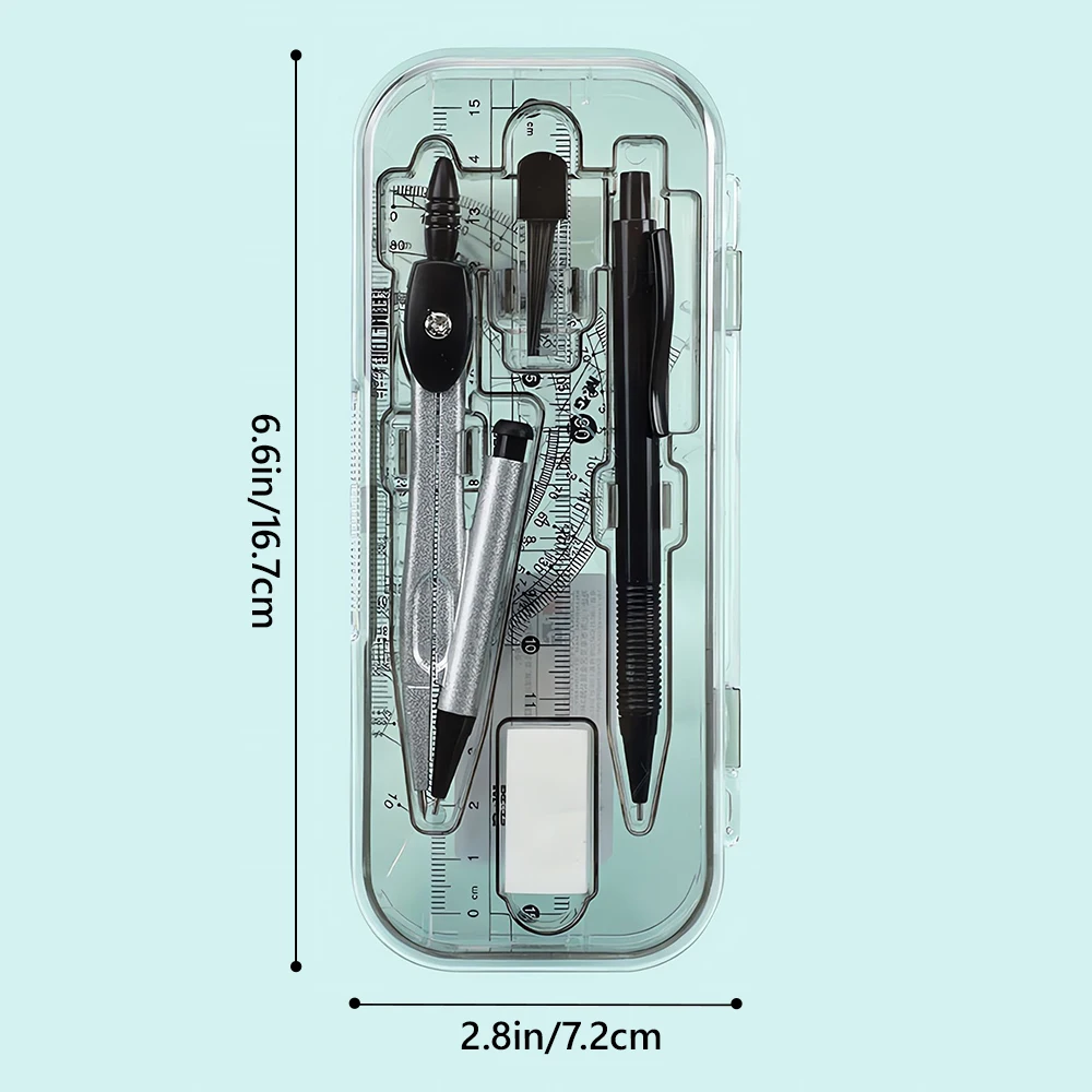 M&G Measuring Drawing Set (Compass + Ruler/Triangular Ruler + Protractor Eraser Mechanical Pencil Pencil Lead) 8pcs