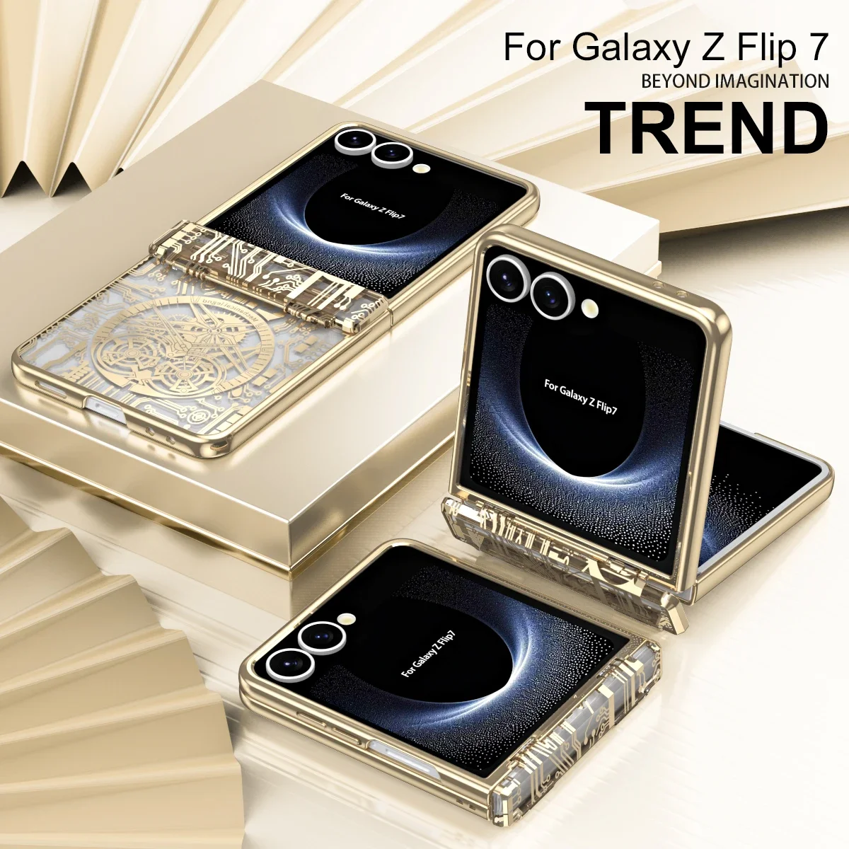 Luxury Electroplate Mechanical Style Phone Case with Hinge Protection and Anti-Drop Clear Cover
