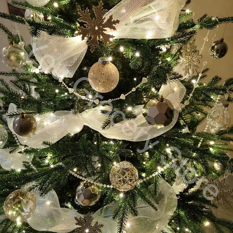 26cm 10 Yards Gold Sliver Christmas Flower Wreath Mesh DIY Xmas Tree Ribbon Decoration Wrapping Ribbon Wedding Christmas Gift