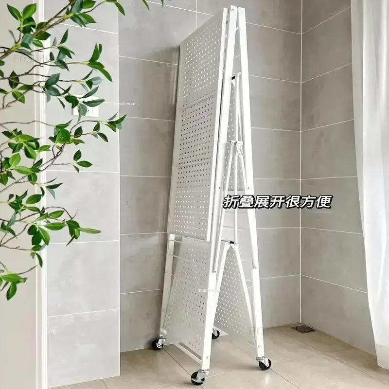 Nordic iron Kitchen Cabinets Folding Storage Rack Multi-layer Kitchen Pan Microwave Storage Rack Home Bathroom Mobile R