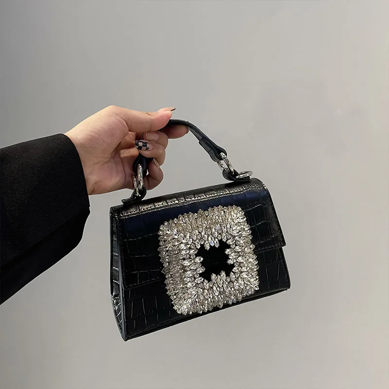 Luxury Designer Handbag Leather Square Bag Rhinestone Diamond