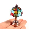 1:12 Dollhouse Retro European Style Mini LED Lamp Double-head Flower Ceiling Light Lamp Live Room Standing Lamp (with Battery) 6