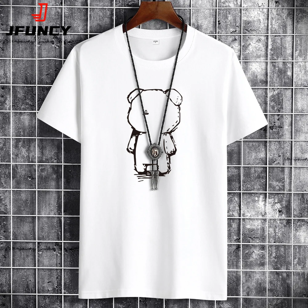JFUNCY 남성용 캐주얼 만화 프린트 티셔츠, 플러스 사이즈, S-6XL 루즈 반팔, 통기성 코튼 티셔츠, 2022 여름 