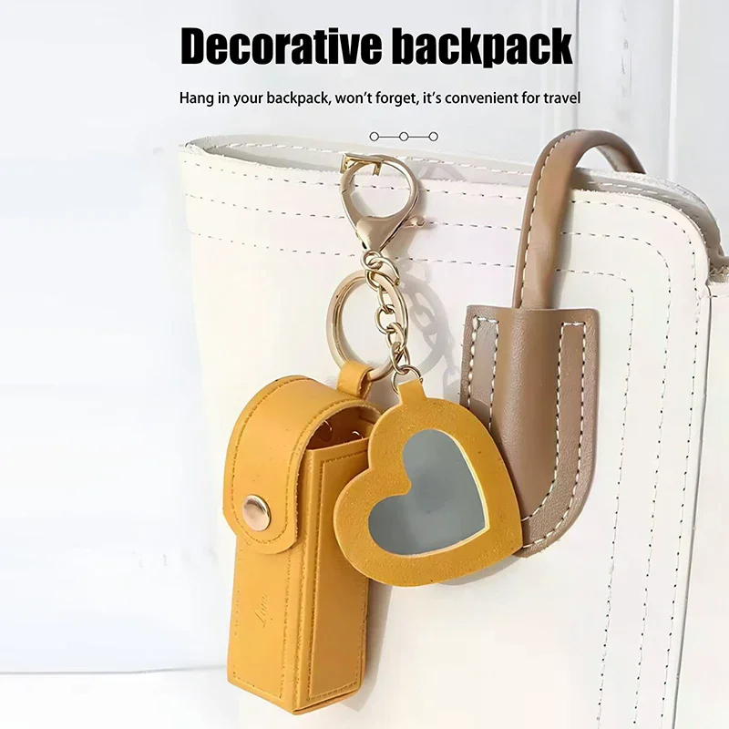 Solid Color Portable Lipstick Bags Wallet Keychain Mini Storage Bag For Women Lipsticks Protective Cover With Mini Makeup Mirror