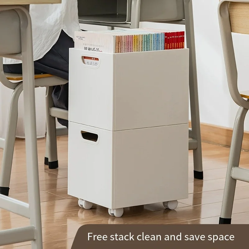 Book Organizer Floor Type Book Storage Box Removable Magazine Organizer with Wheel Bookstand Student Textbook Arrangement Can Be Stacked Book