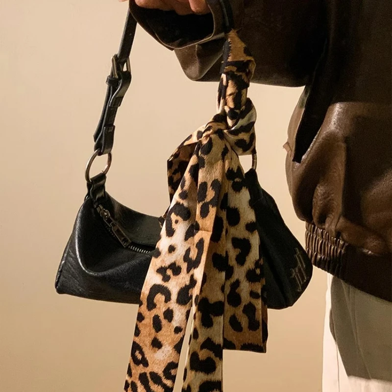 Sexy Leopard Polka Silk Scarf Luxe Versatile Silk Scarf Fashion Korean Scrunchies Retro Tie Beach Travel Outdoor Accessories