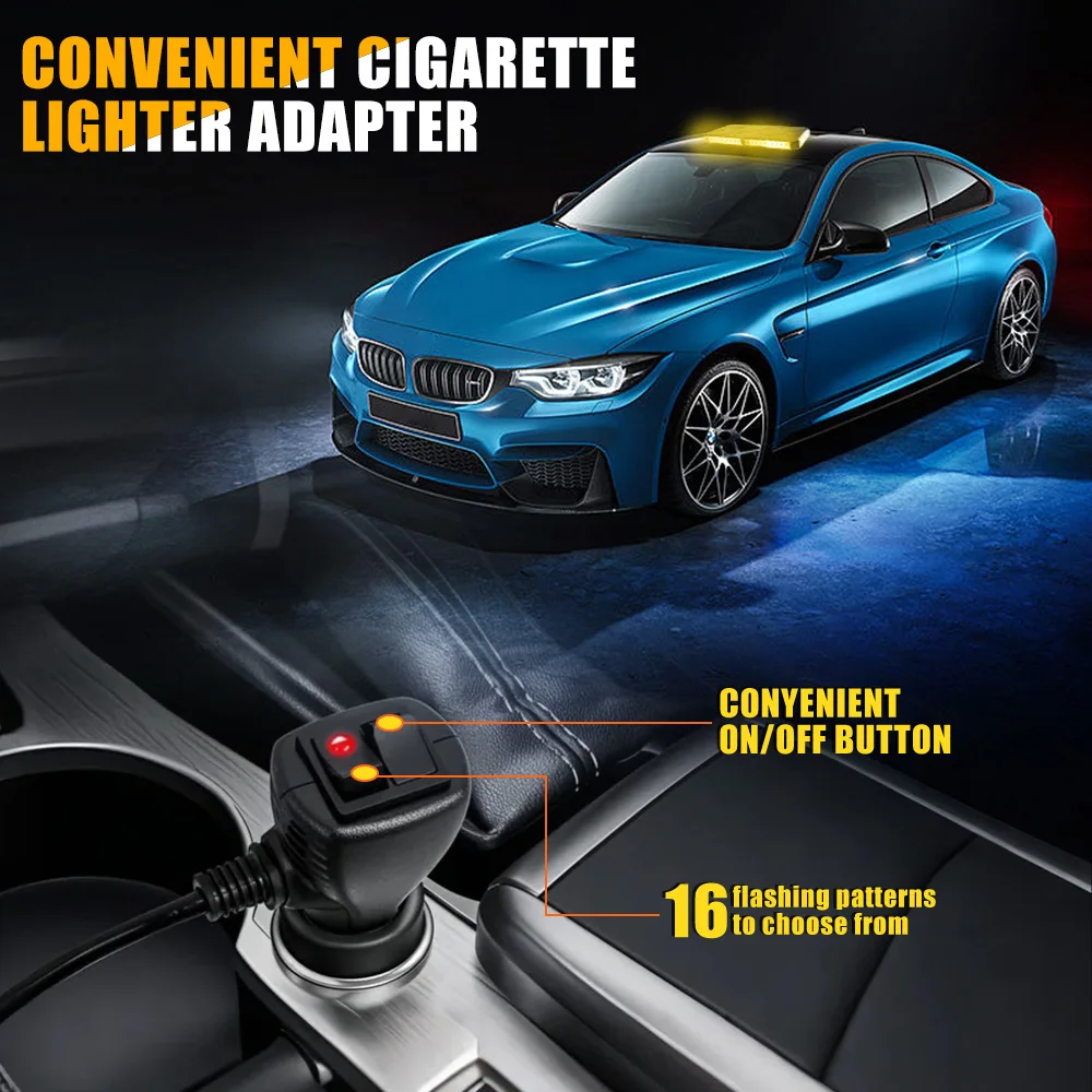 48LED Car Led Strobe Light Roof Top Flash Emergency Warning Lights 12-24V 4 Side Auto Stroboscopes with Magnet for SUV Vehicle