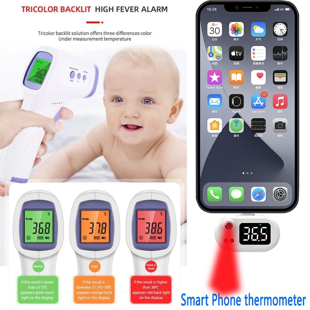 Бесконтактный ИК-термометр для измерения температуры лба и ушей iPhone 12 Pro Max Mini 11 8