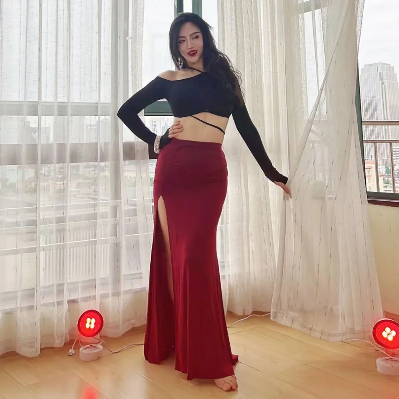 

Belly Dance Performance Clothing Suit for Women Bellydance Half Sleeves Top mesh Long Skirt 2pcs Oriental Professional Set Wear