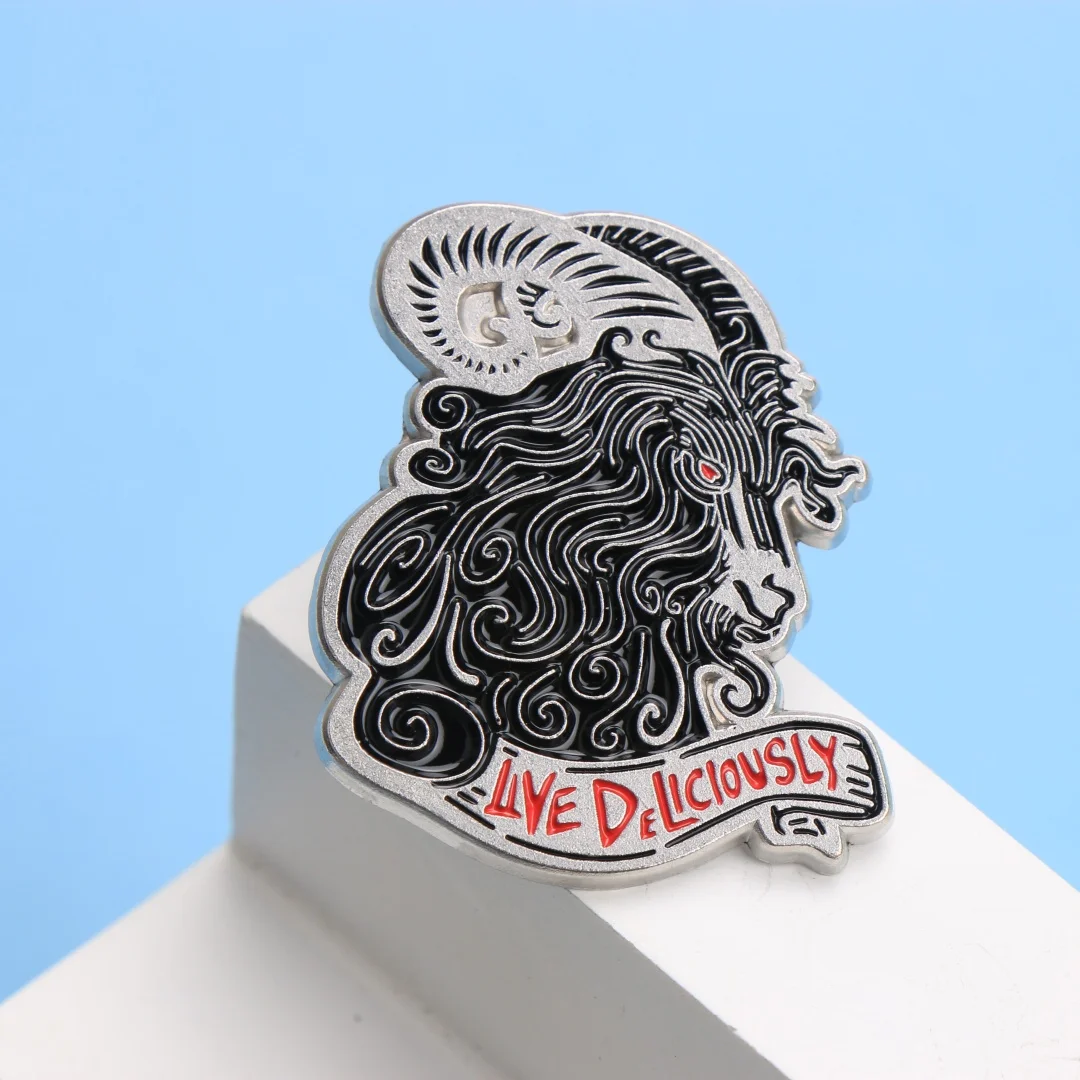 LIVE DELICIOUSLY Ziegen-Emaille-Anstecknadel – Cartoon-Punk-Anstecknadel für Rucksack, Kleidung, DIY-Geschenk
