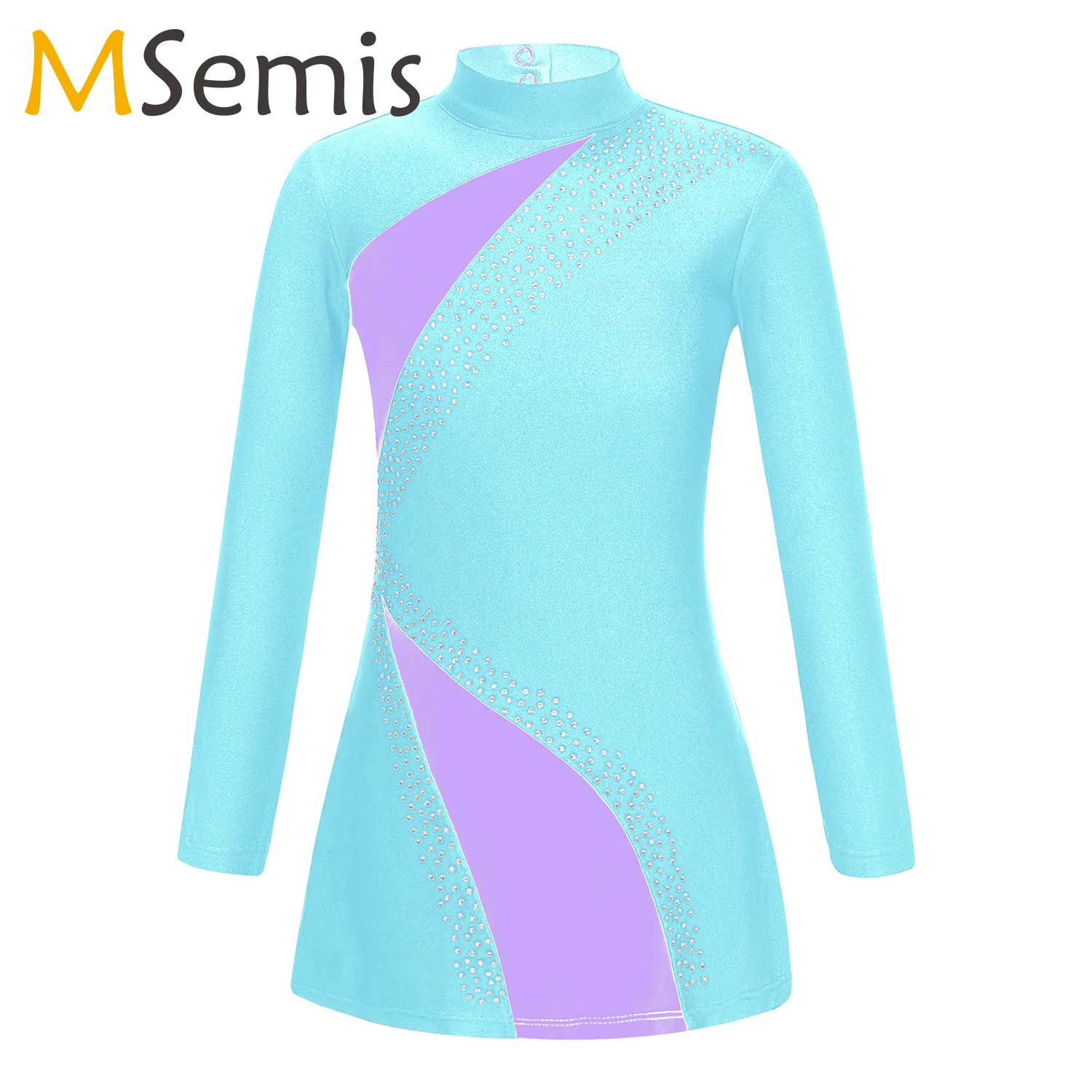 

kids girls figure ice skating dress Long Sleeve Rhinestone Ballet Gymnastics Ballroom Dancing Competition Costume Dancewear