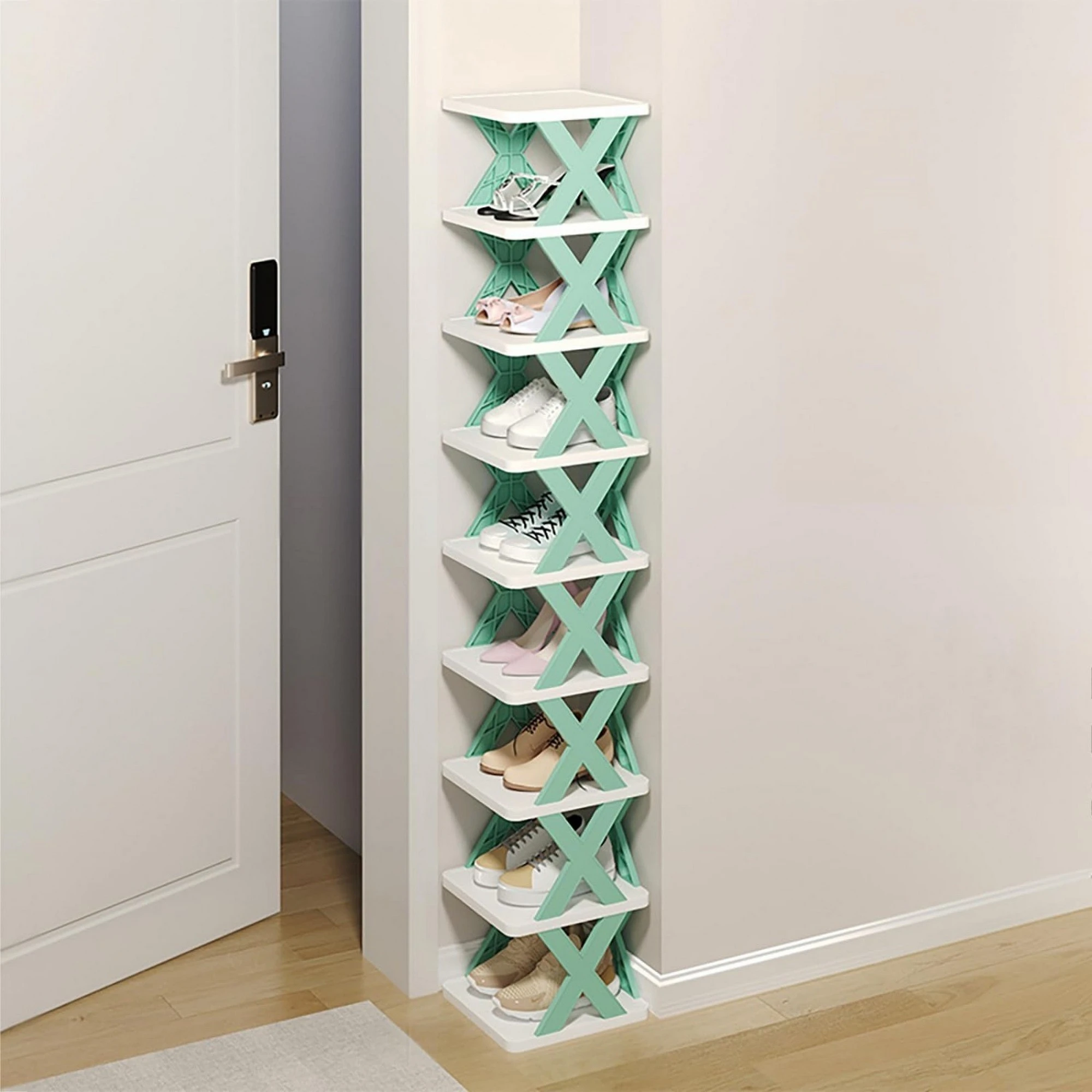 9-Layer Stackable Shoe Cabinet, Green Ultra-Thin Shoe Rack, Suitable for Small Spaces