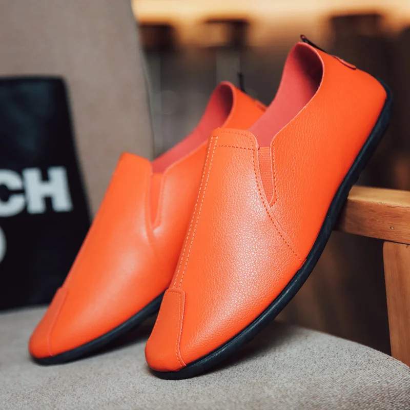 

Leather Casual Shoes Slip-On Loafers Spring Autumn Flats Shallow Ladies Shoe Soft Bottom Solid Color Breathable Chaussure Hommes