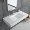 35'' Vessel Sink Wall-Mount Bathroom Sink V-Shaped Floating Sink Stone Resin in Matte White 1