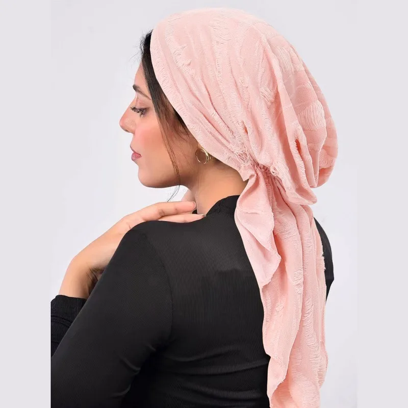 

KepaHoo Women Muslim Inner Hijab Turban Pre-Tied Cap Solid Long Tail Headscarf Wrap Beanies Bonnet Head Scarf Stretch Headwear