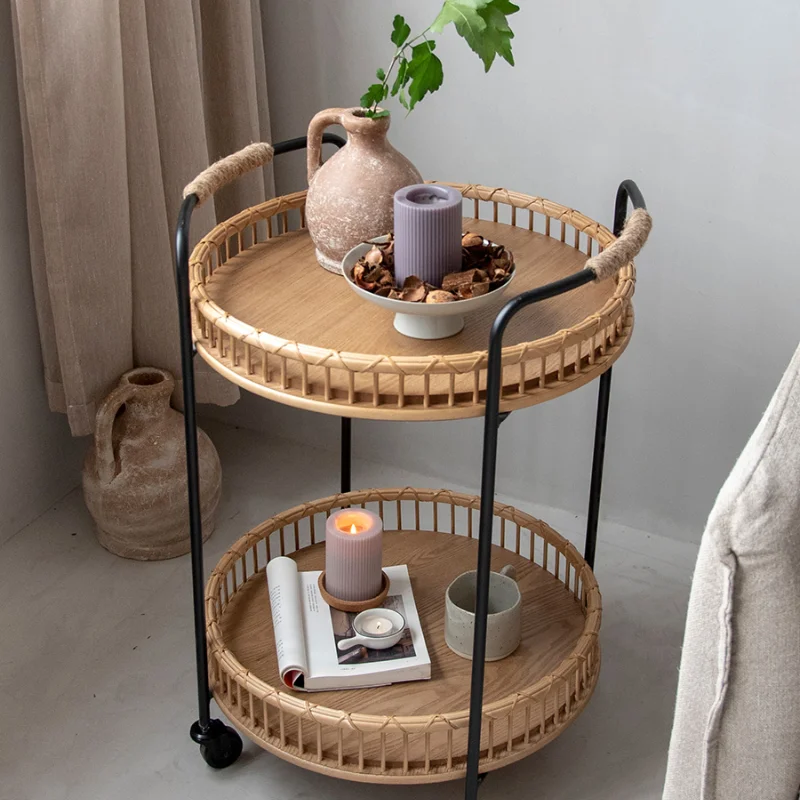 

Nordic Round Coffee Table Trundle Wood Kitchen Metal Bed Side Table Living Room Small Auxiliary Table Gigogne Home Furniture