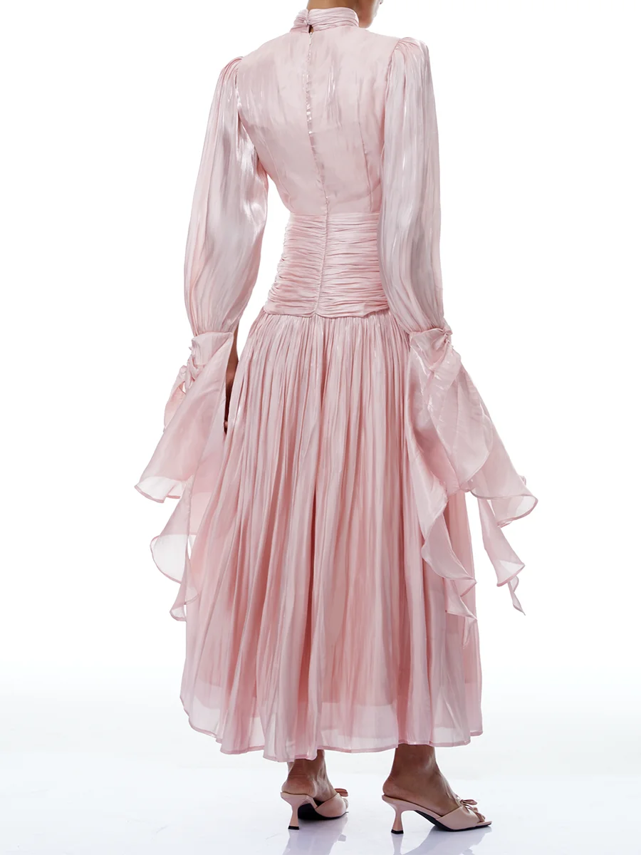 Spliced Folds Elegant Ruffles Dress styled as evening plus size women wear