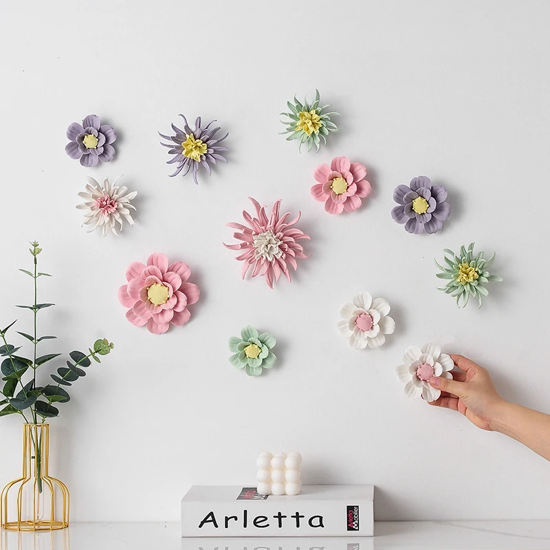 Creative Flower Ceramic Wall Hanging Ornaments Cafe Hotel Store Wall Sticker Crafts Home Livingroom Porch Mural Decoration