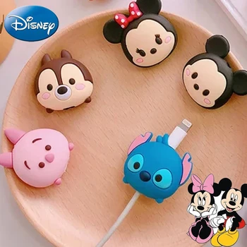 Disney Kawaii Mickey Mouse Minnie Stitch Figure Toys Cartoon Cable Protector Protective Case for Iphone Type C Usb Cable Gift