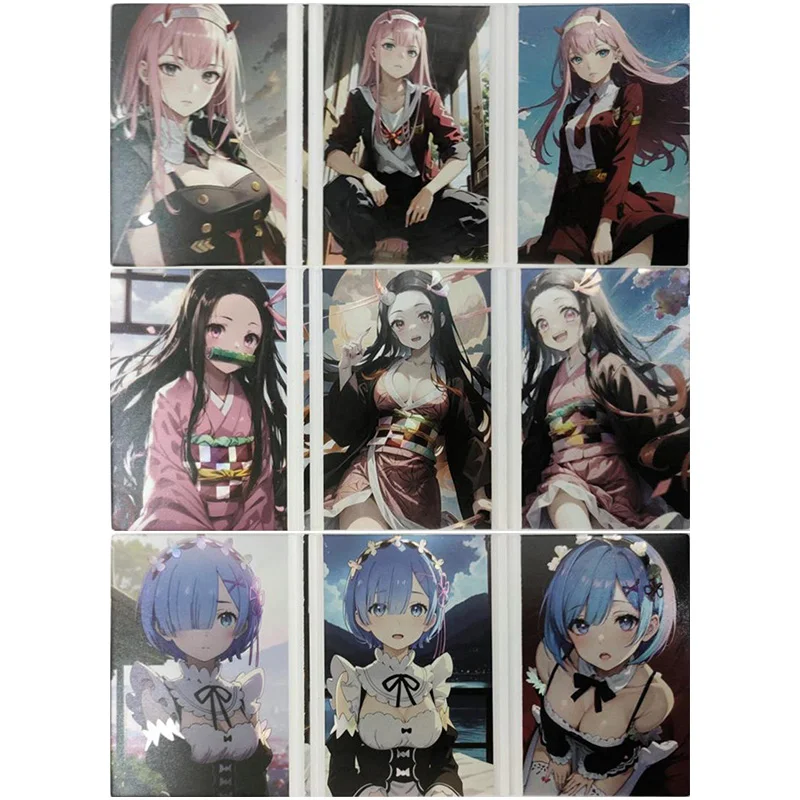 

Anime Goddess Story Rare Limited HR Tri-fold Refractive Flash Cards Rem Nezuko Toys for boys Collectible Cards Birthday Gifts
