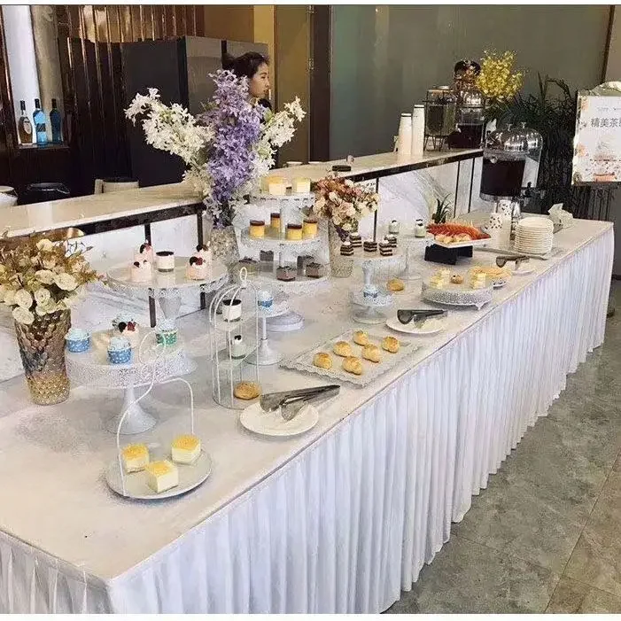 Table Skirt White Pleated Wedding Backdrop Curtains Table Clothes Birthday Banquet Stage Silk Skirting Event Party