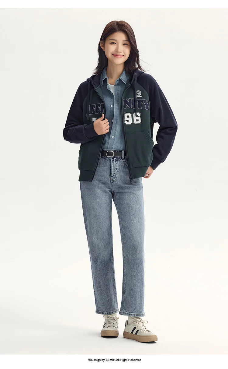 Jacket Women Hooded Shoulder Sleeve Loose Autumn New Embroidery Color-blocking Jacket