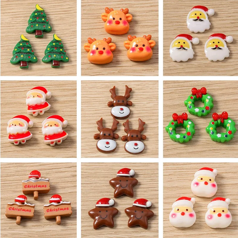 10 stücke mischen Cartoon Harz Weihnachten Serie Figur Handwerk Flatback Cabochons Ornament Schmuck machen Mädchen Haar bekleidung Accessoires