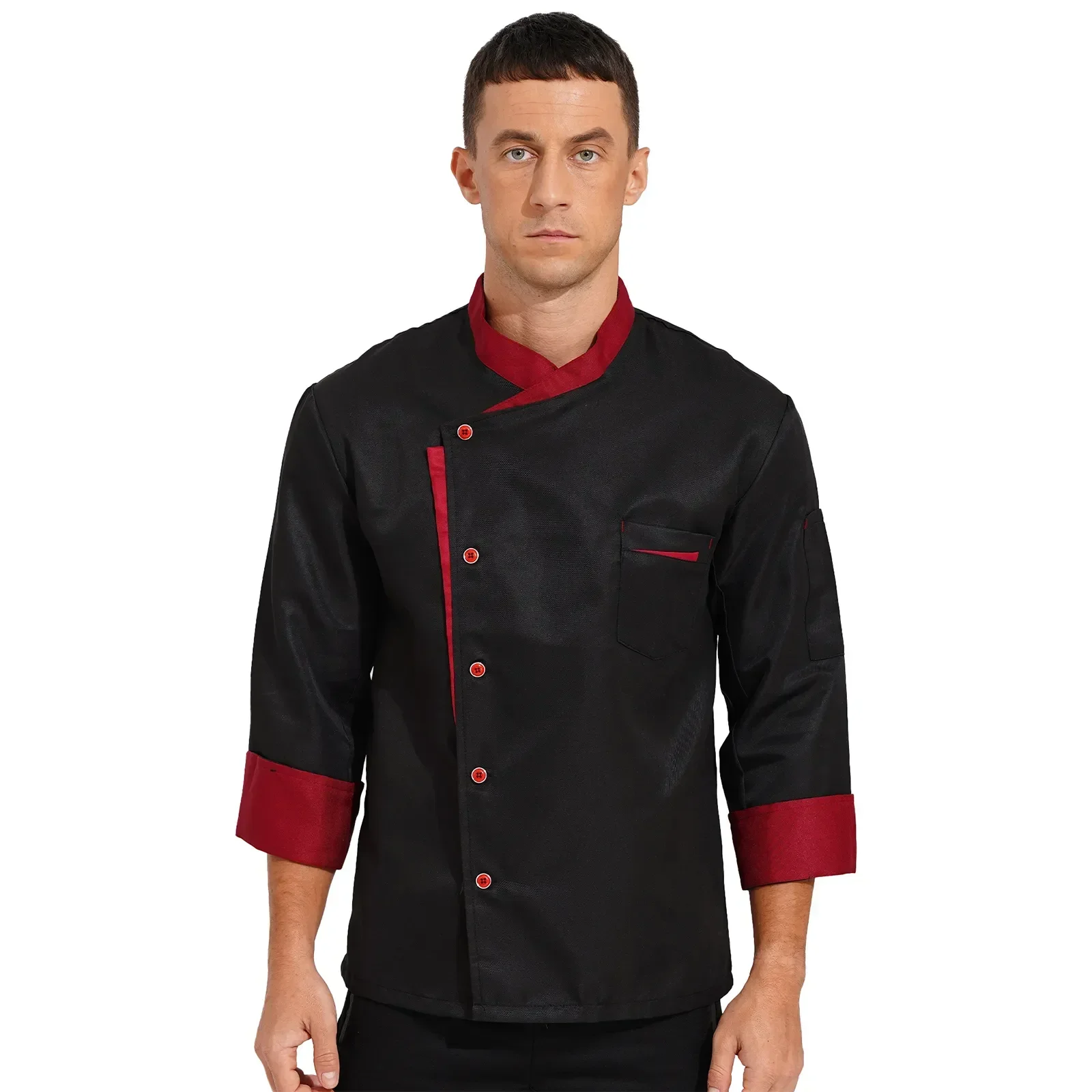 

Sleeve Uniform Coat Work With Cooking Hat Contrast Men Unisex Long Restaurant Kitchen Chef Hotel Color Shirt Cosplay Jacket Food